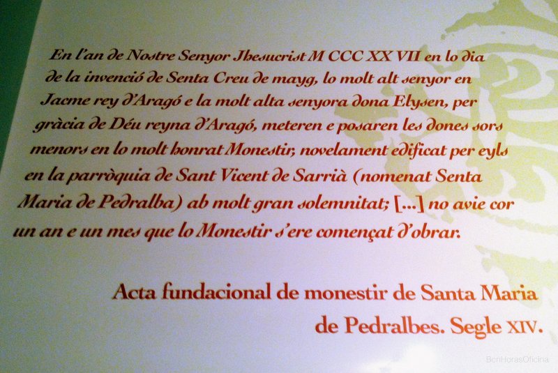 Extracto del acta fundacional del Monasterio de Santa Maria de Pedralbes